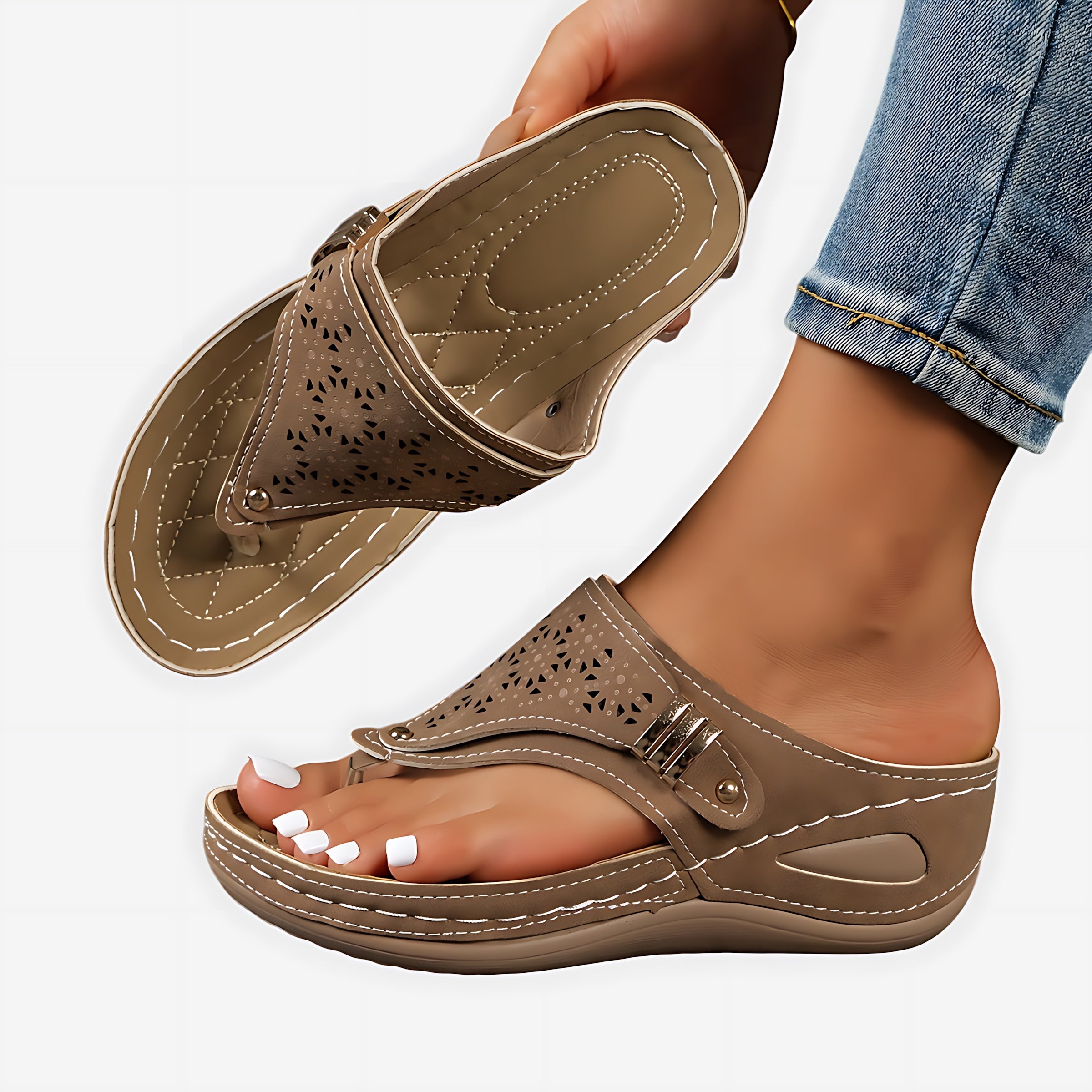 Zoe – Beaded Boho Thong Wedge Sandals