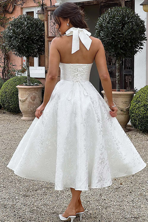Talia – Jacquard Halter Wedding Guest Midi Dress