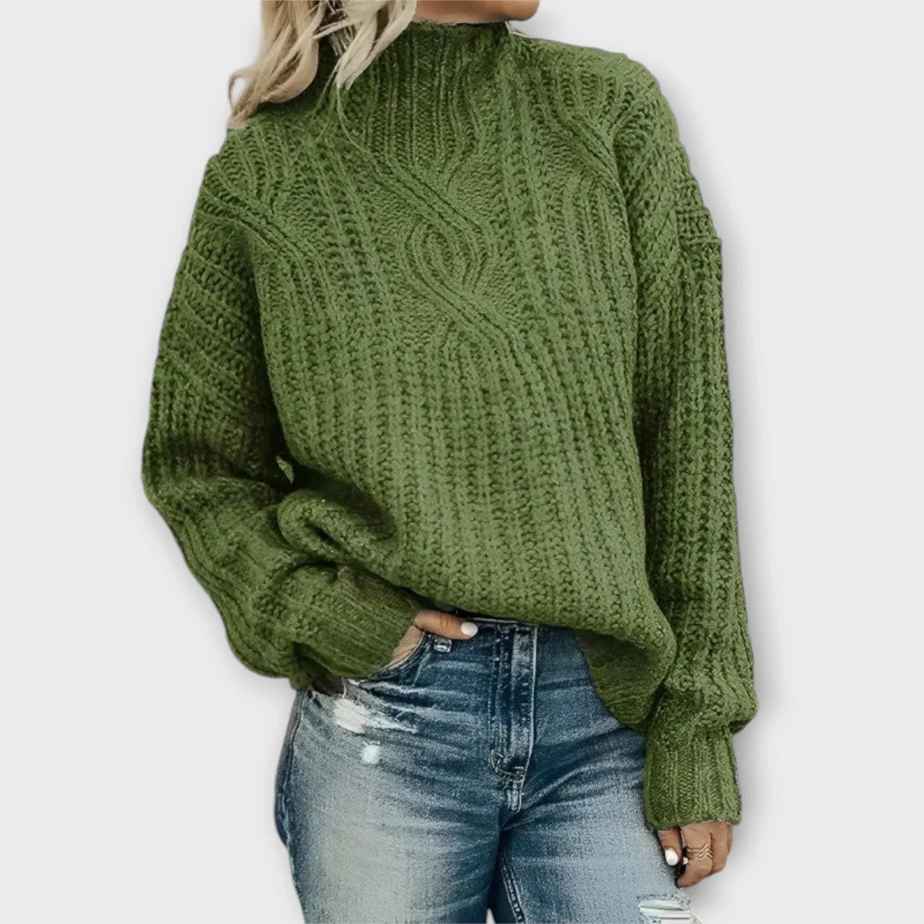 Victoria – Textured High Neck Knit Sweater