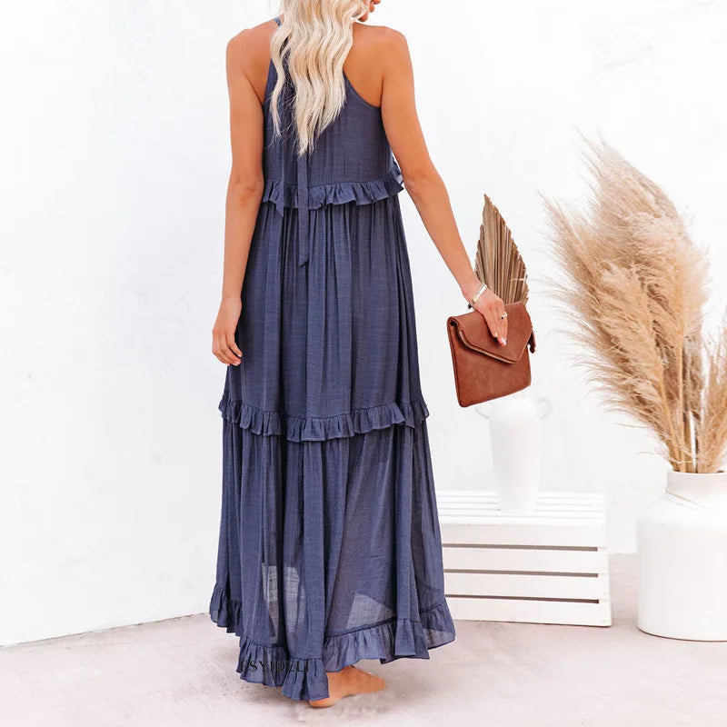 Veronica – High Neck Tiered Ruffle Summer Maxi Dress