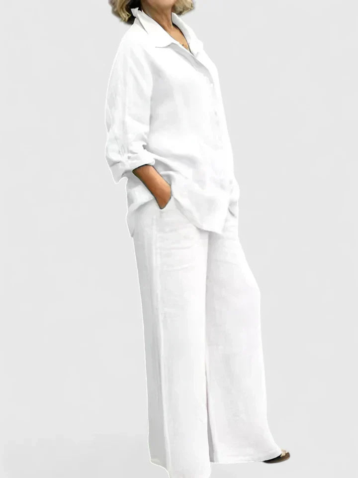 Luna – Pleated Button Up Shirt and Wide Leg Pants Set