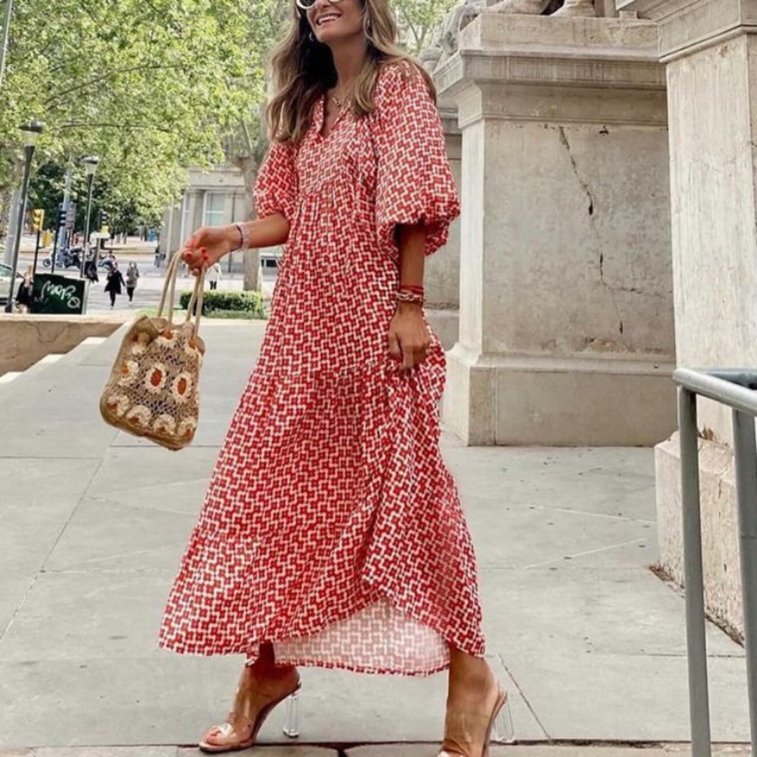 Cara – Ditsy Floral Puff Sleeve Boho Midi Dress