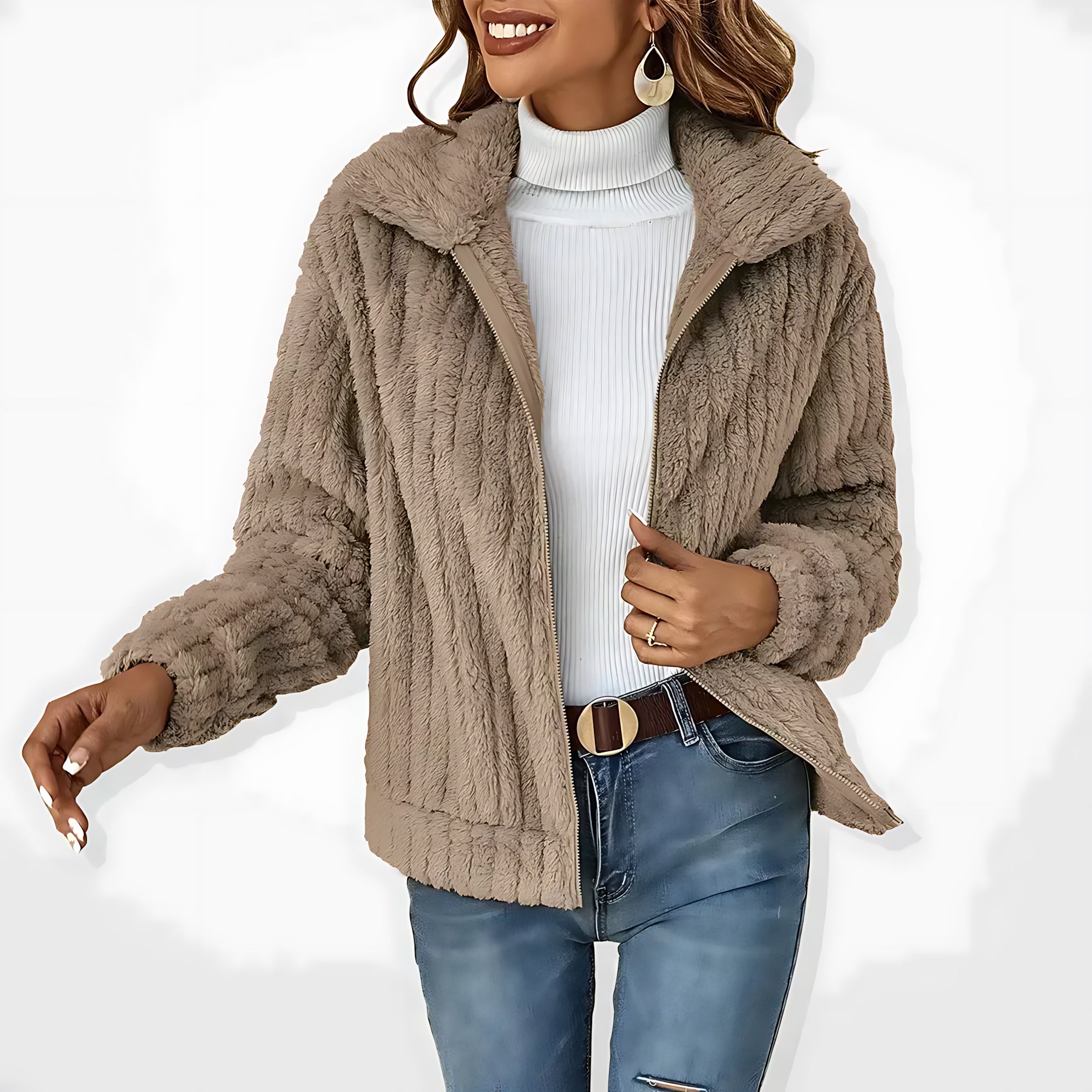 Abigail – Plush Teddy Zip Up Jacket