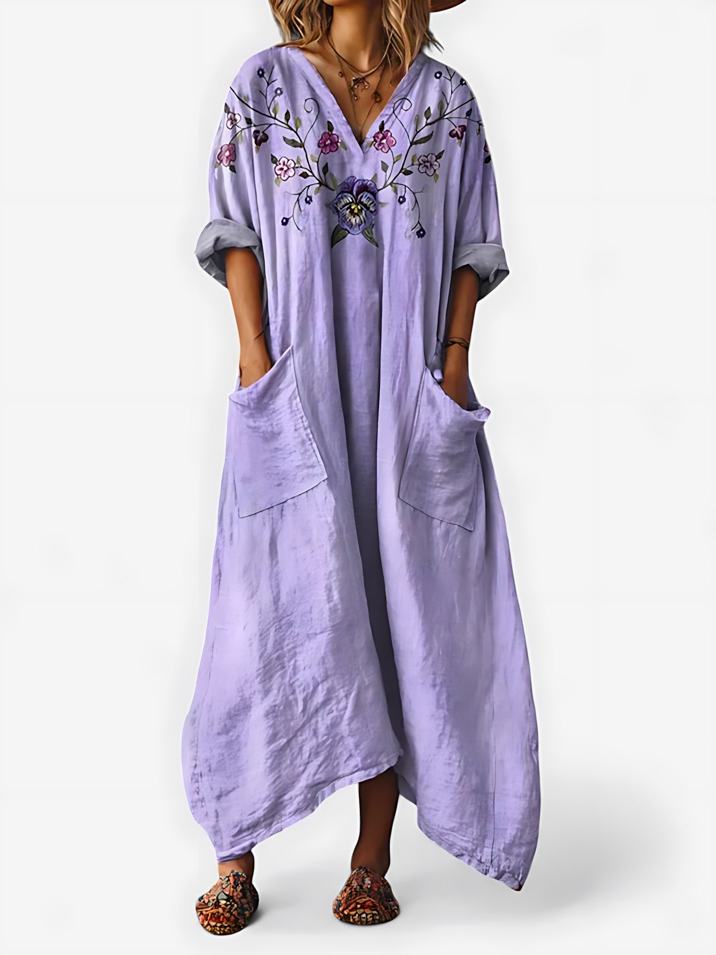 Adalynn – Boho Print Kimono Sleeve Kaftan Maxi Dress