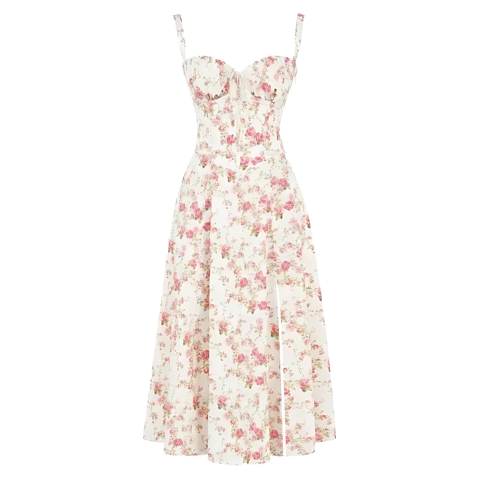 Amber – Floral Corset Sweetheart Cocktail Midi Dress