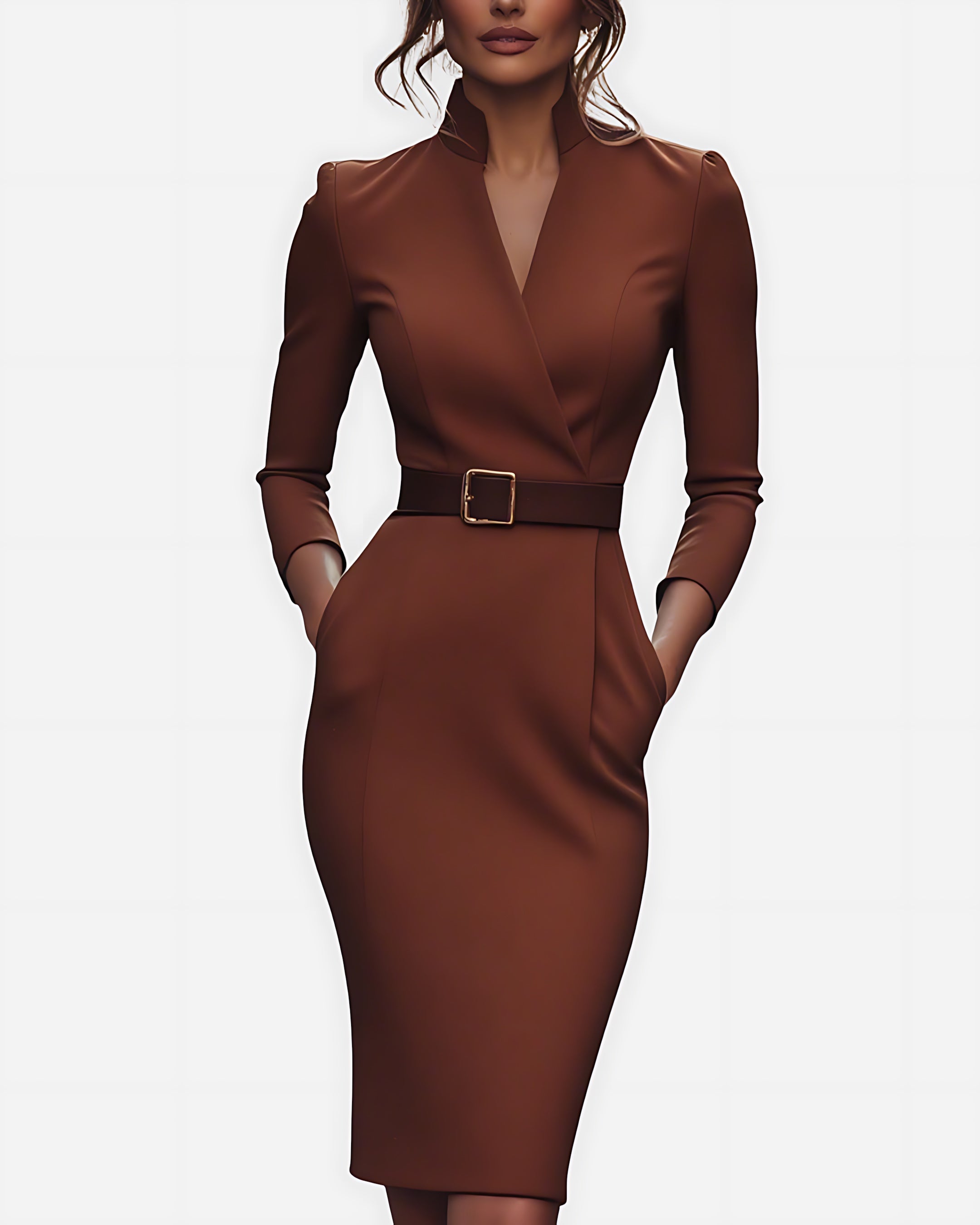 Aria – V Neck Long Sleeve Pencil Midi Dress