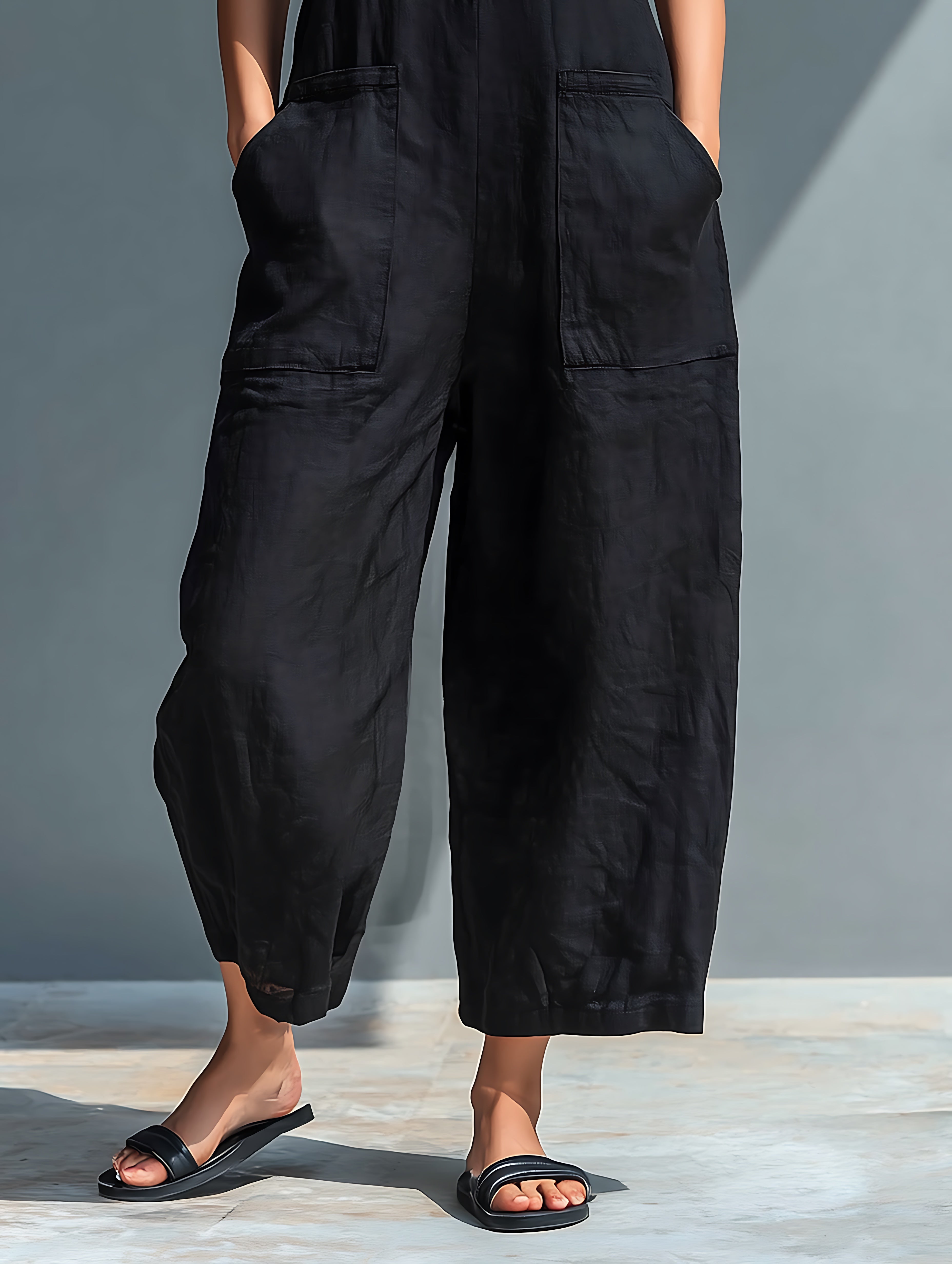 Arya – V Neck Tie Waist Barrel Leg Jumpsuit