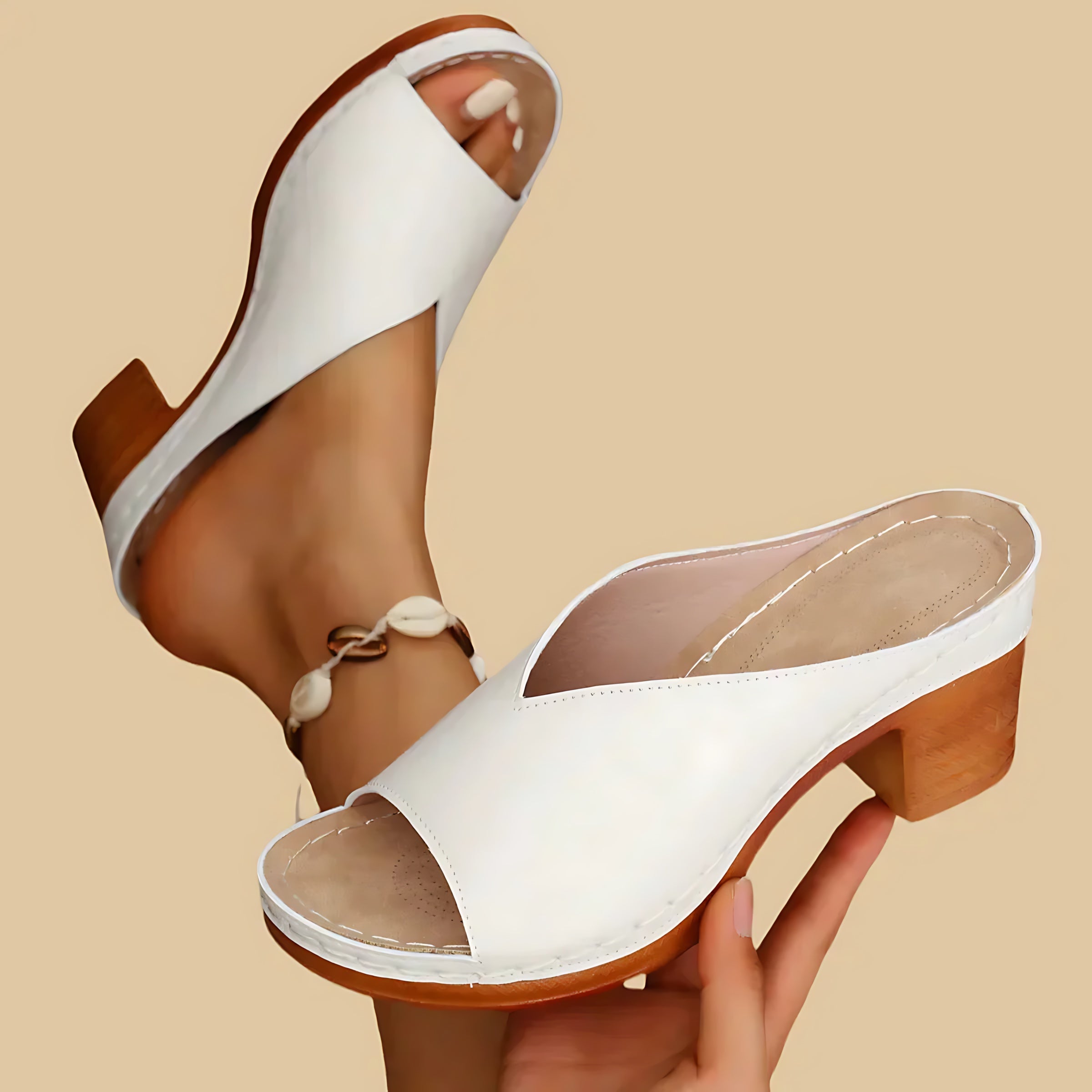 Aubrey – Metallic Peep Toe Block Heel Sandals
