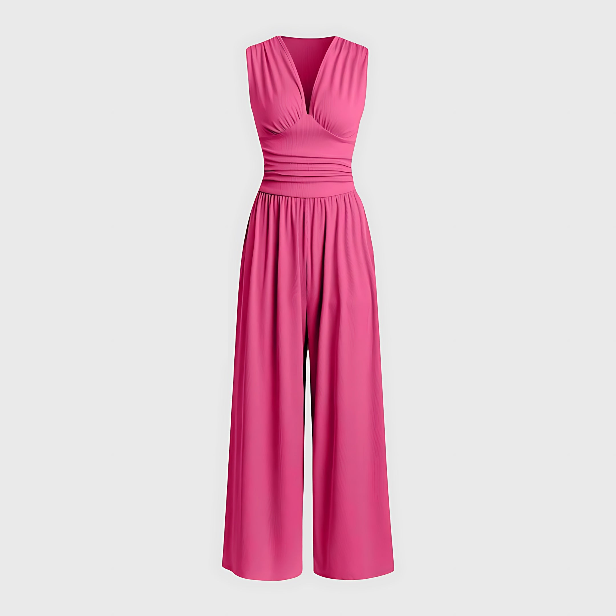 Avery – V Neck Pleated Wide Leg Jumpsuit