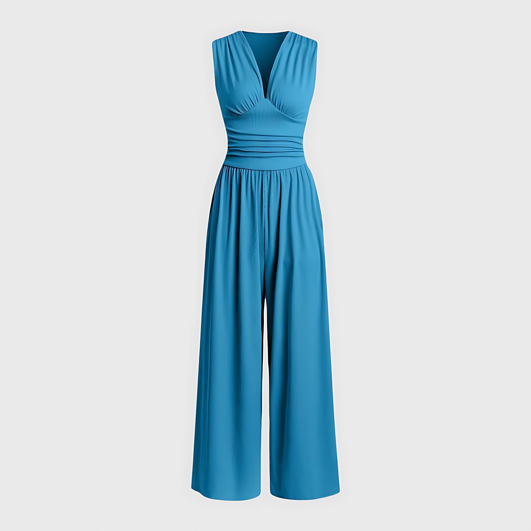 Avery – V Neck Pleated Wide Leg Jumpsuit