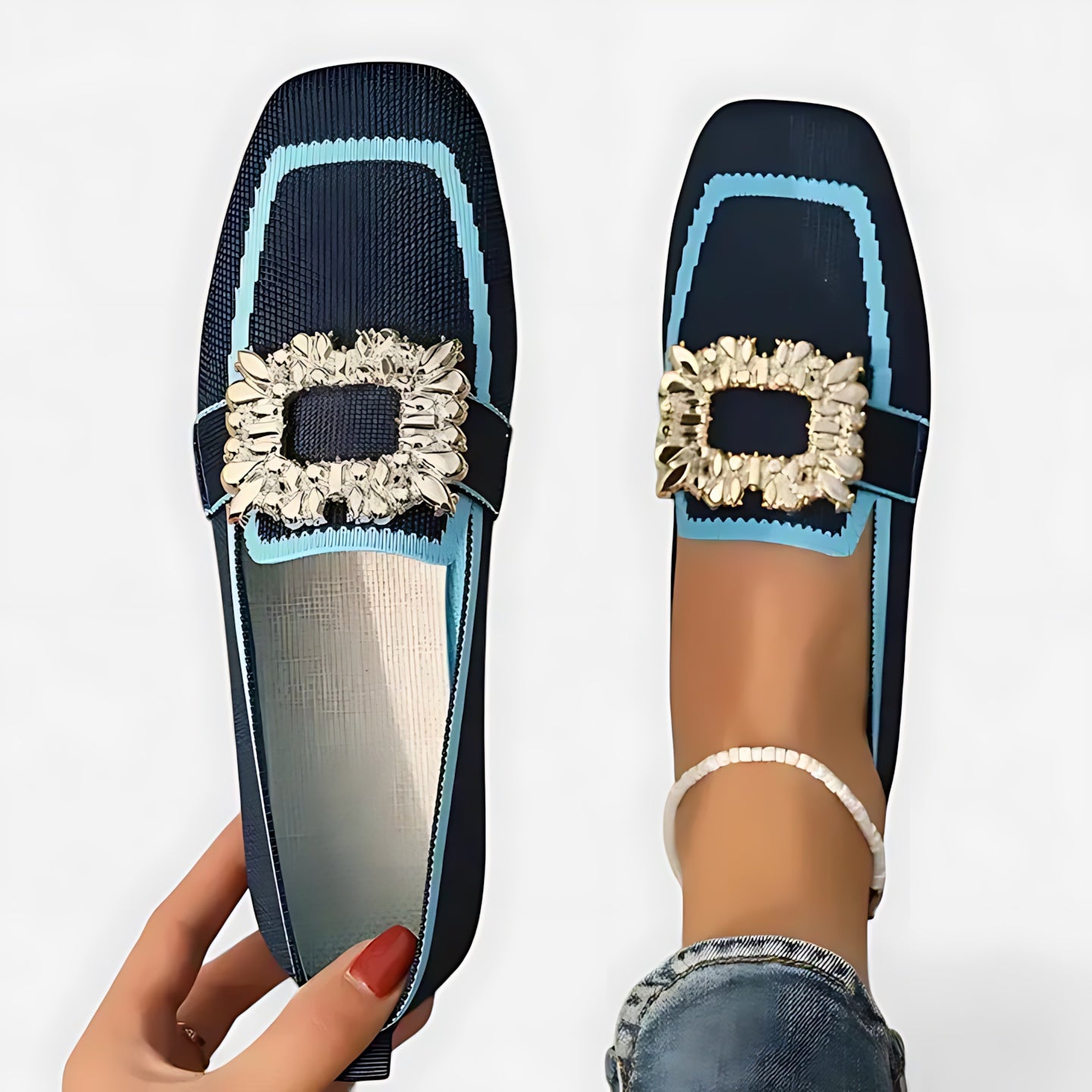 Camila – Crystal Embellished Square Toe Loafers