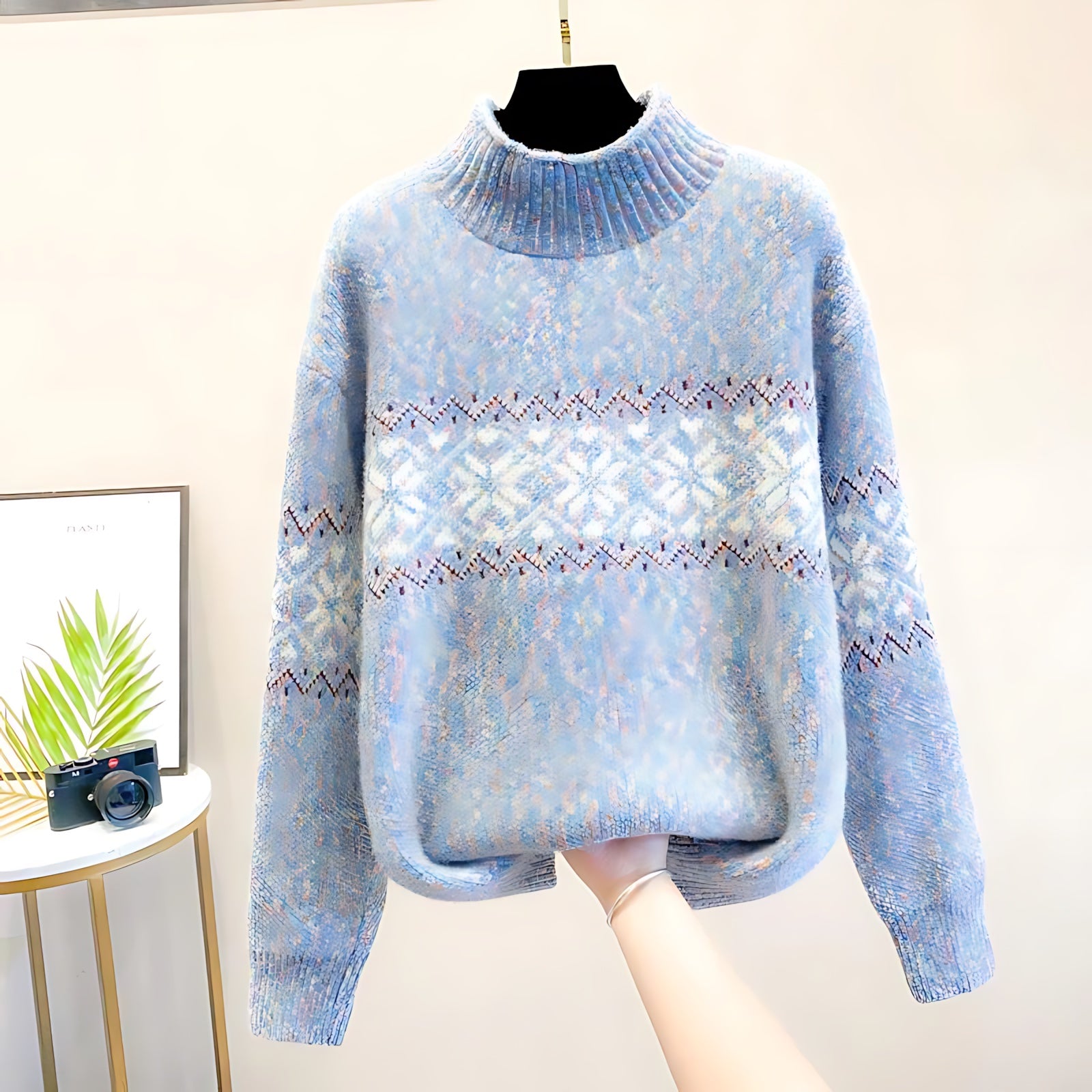 Cara – Snowflake Fair Isle Mock Neck Sweater