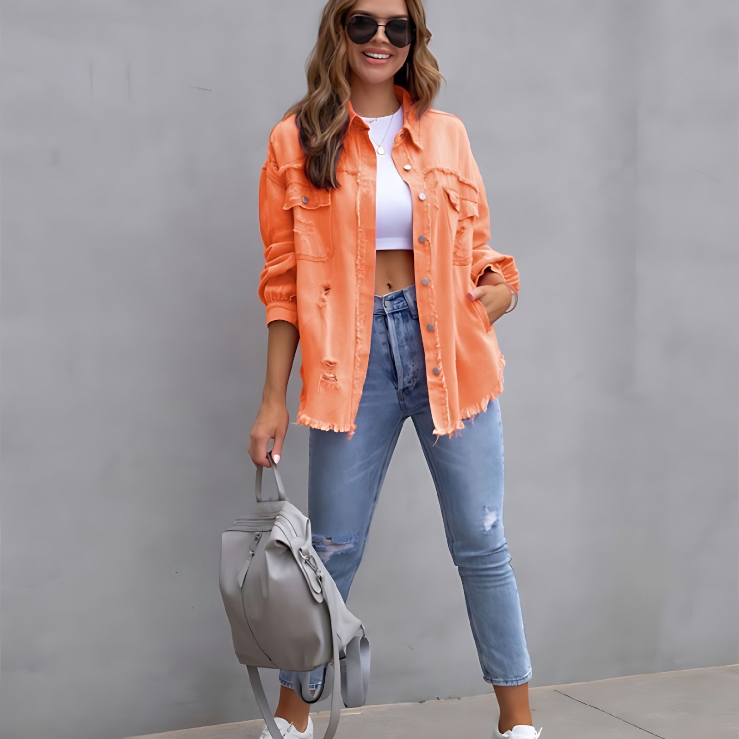 Chloe – Oversized Distressed Denim Jacket