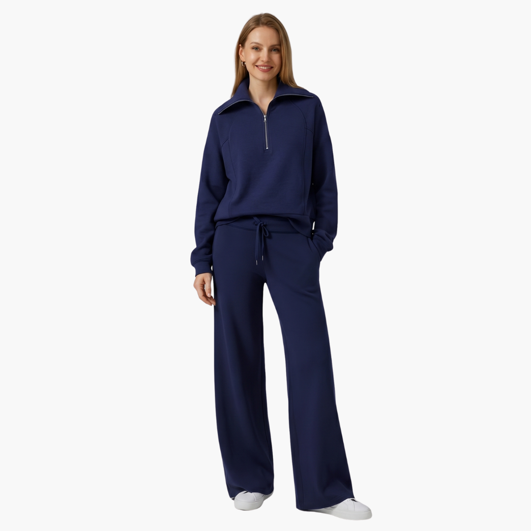 Beatrice – Half Zip Top And Wide Leg Pants Lounge Two Piece Set