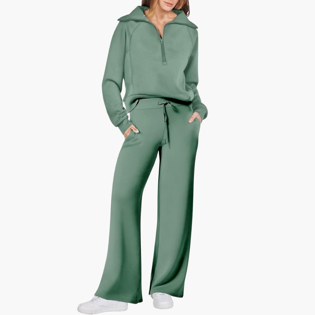 Beatrice – Half Zip Top And Wide Leg Pants Lounge Two Piece Set
