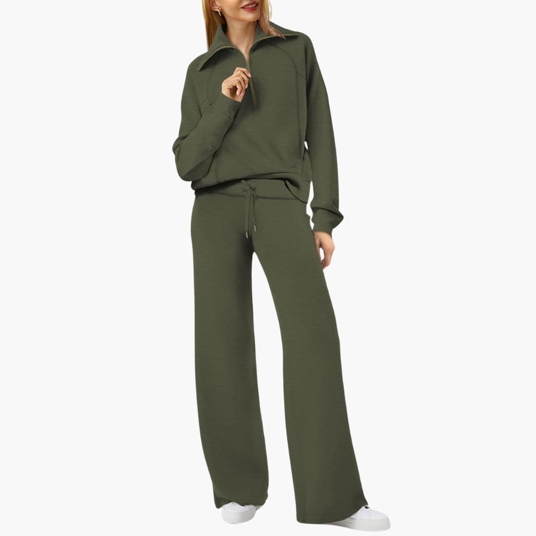 Beatrice – Half Zip Top And Wide Leg Pants Lounge Two Piece Set