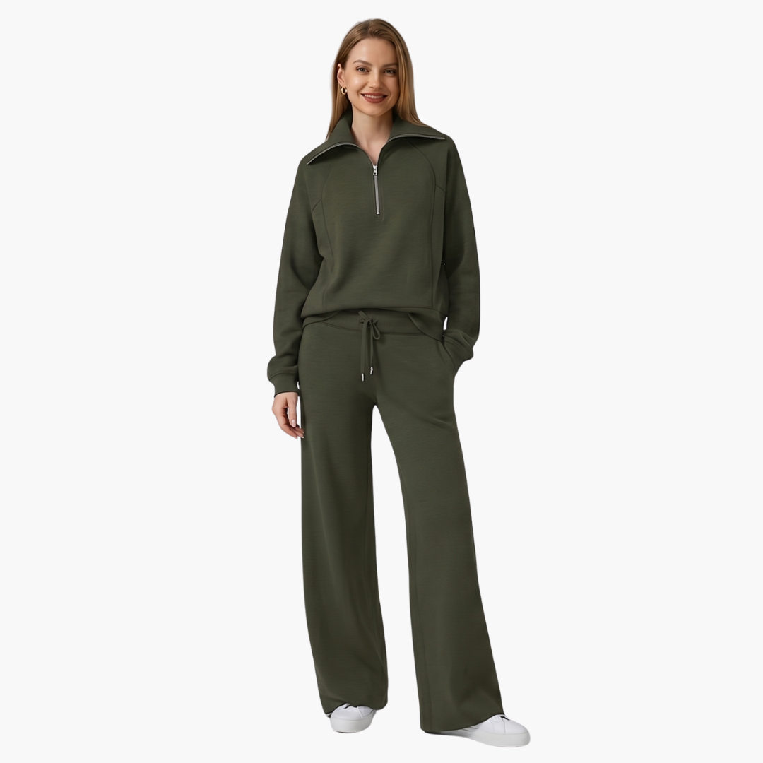 Beatrice – Half Zip Top And Wide Leg Pants Lounge Two Piece Set
