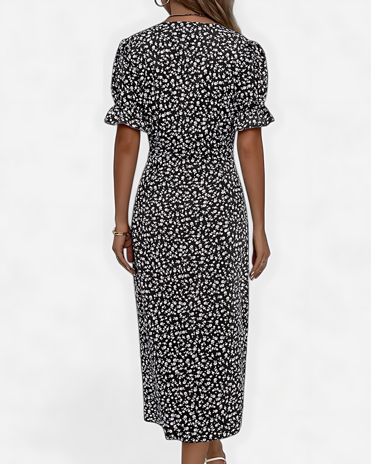 Della – Floral Ruffle Wrap Summer Midi Dress