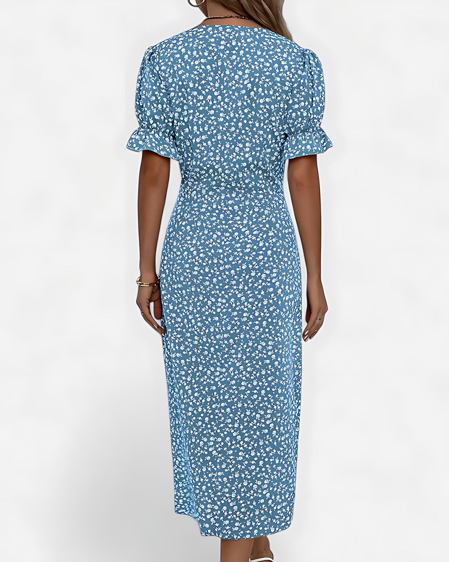 Della – Floral Ruffle Wrap Summer Midi Dress