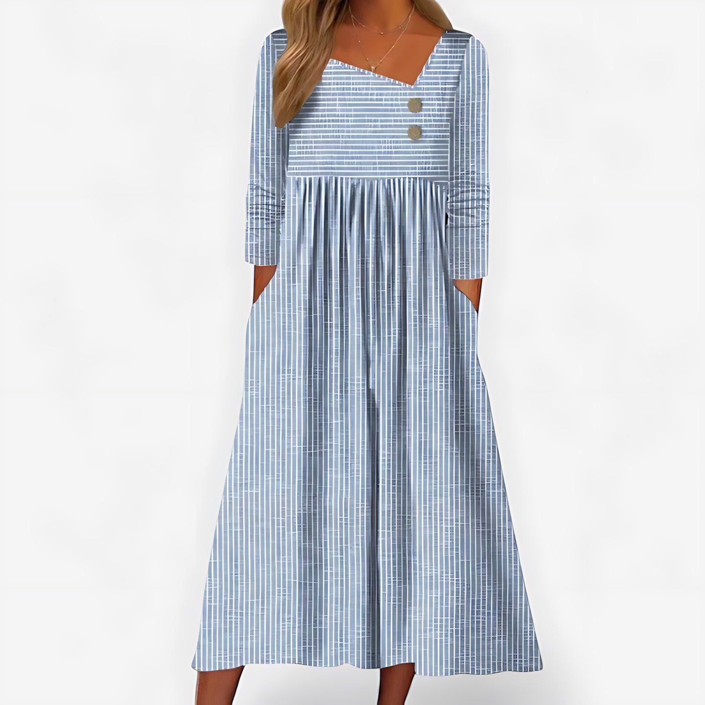 Eva – Long Sleeve Empire Waist Midi Dress