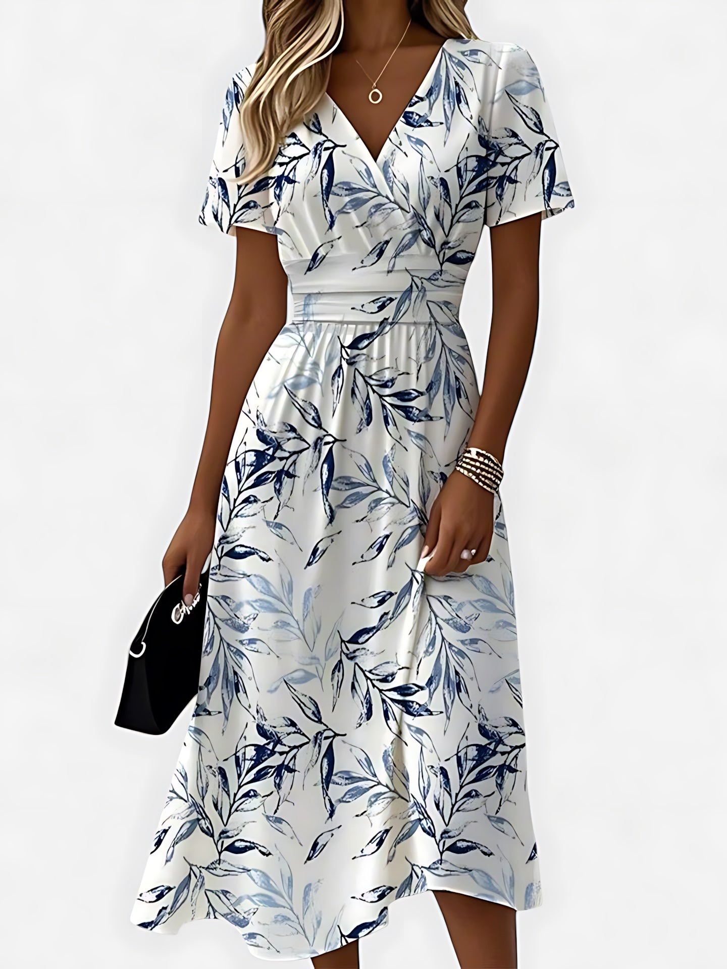 Gemma – Floral Print Wrap V Neck Midi Dress
