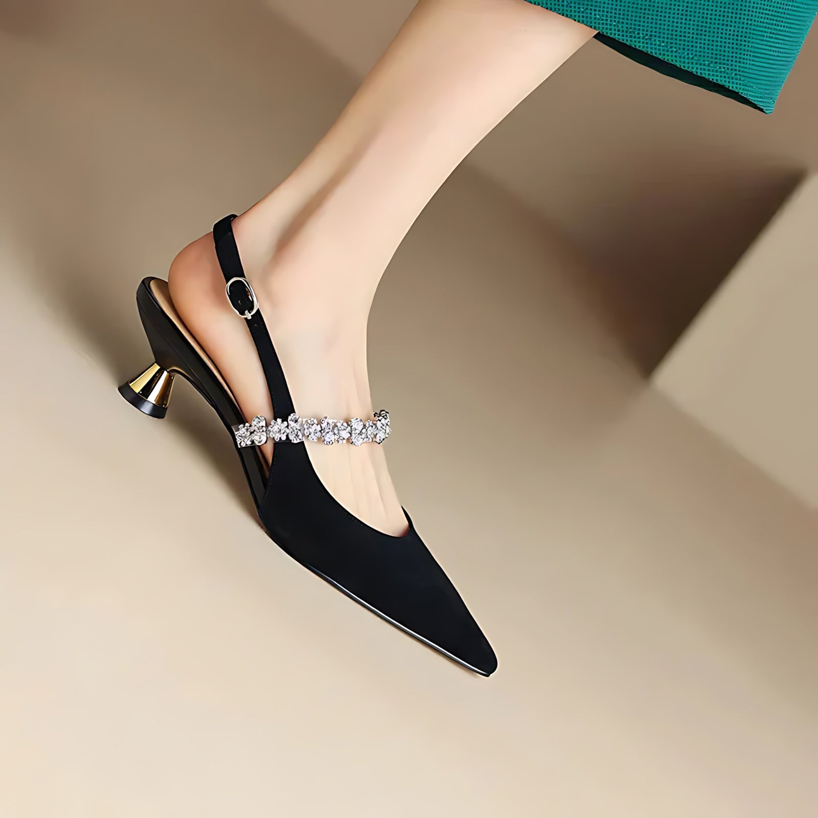 Genevieve – Crystal Slingback Pointed Toe Pumps
