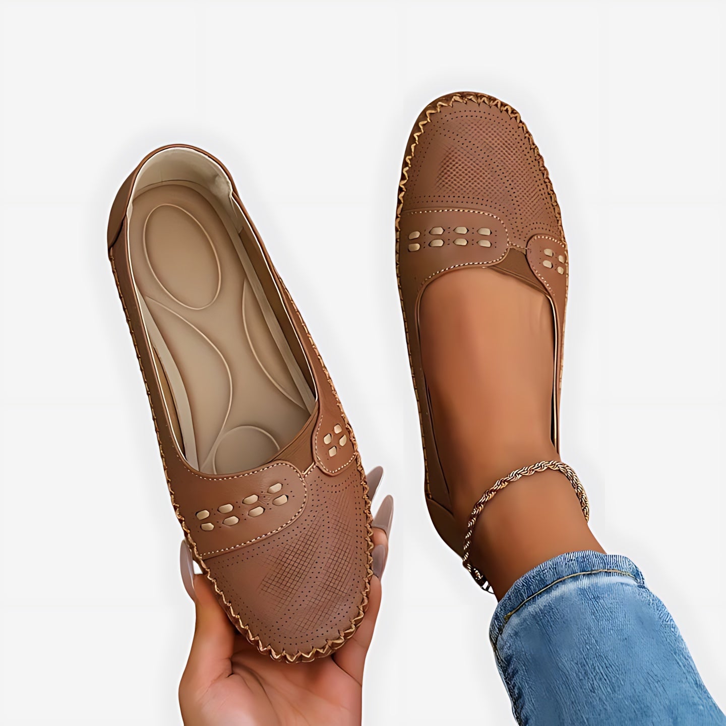 Isabella – Studded Slip On Round Toe Flats