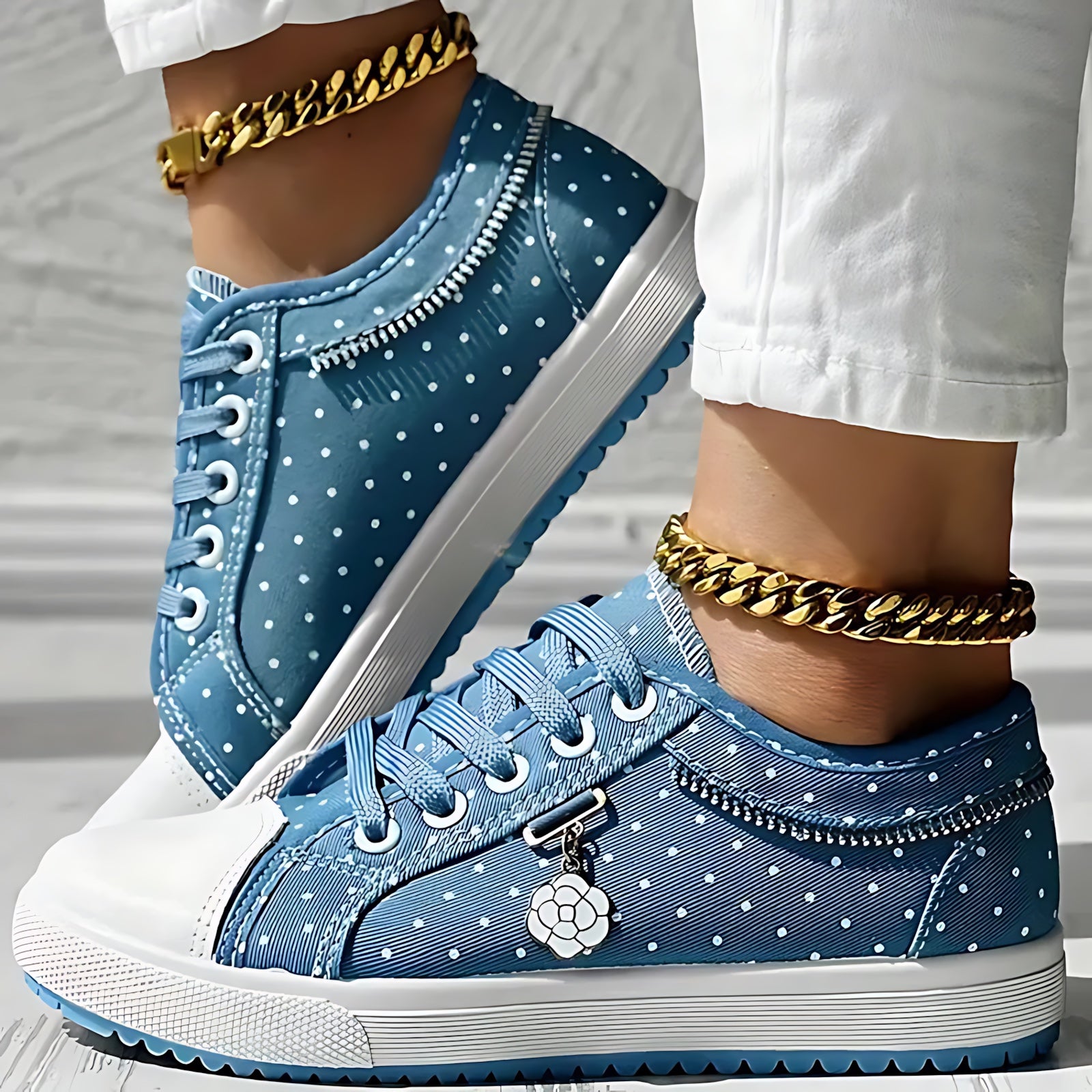Juliette – Rhinestone Denim Lace Up Sneakers