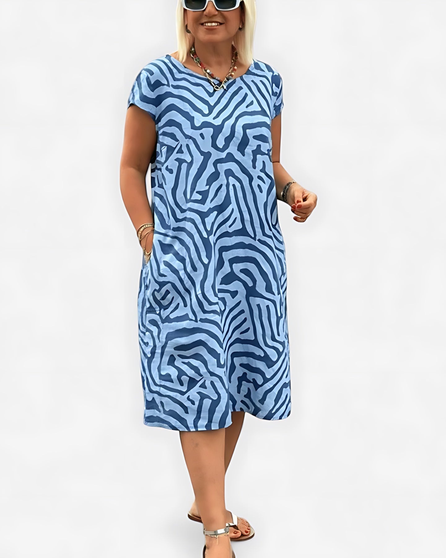 Layla – Geometric Print Cap Sleeve Midi Dress