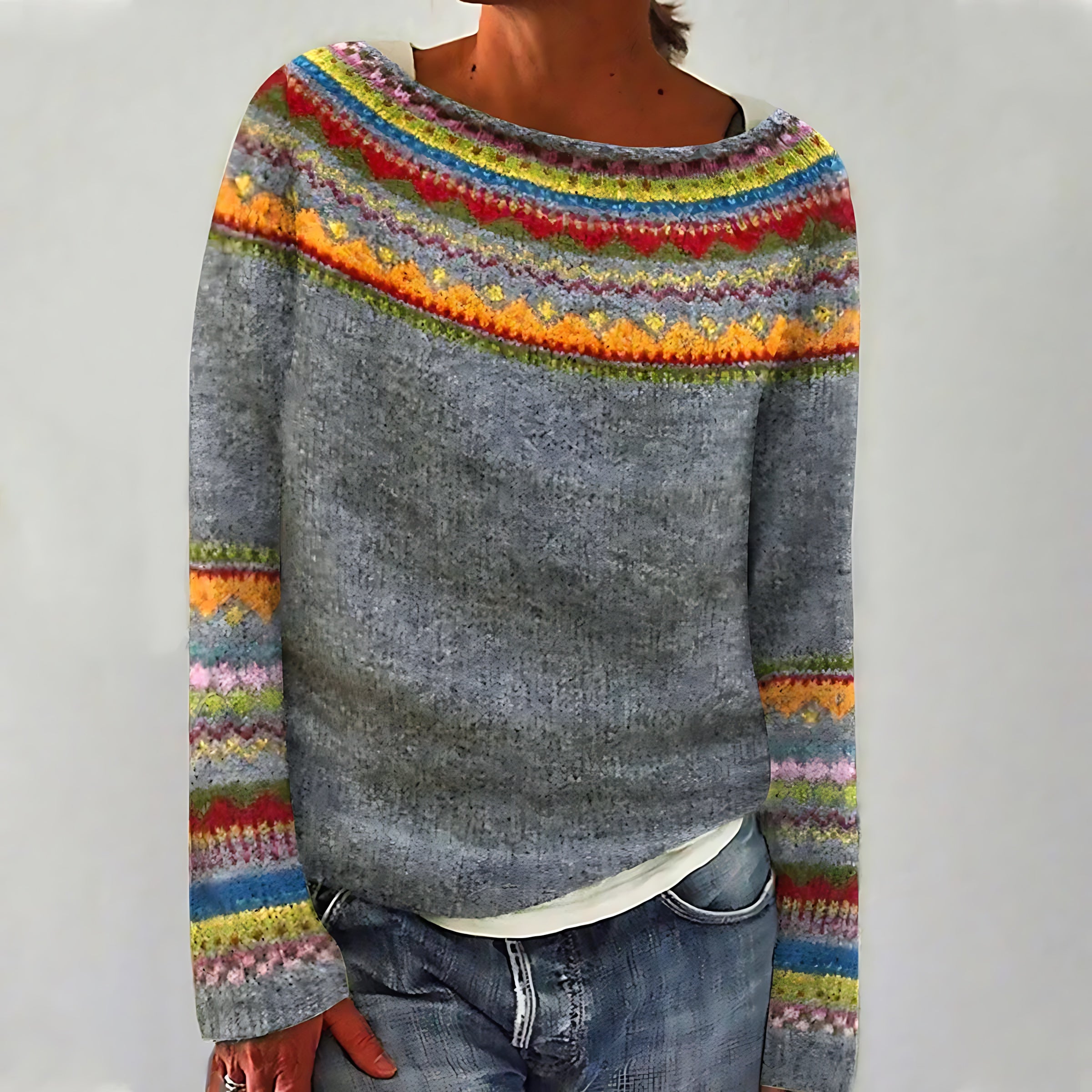 Lucia – Striped Fair Isle Knit Sweater