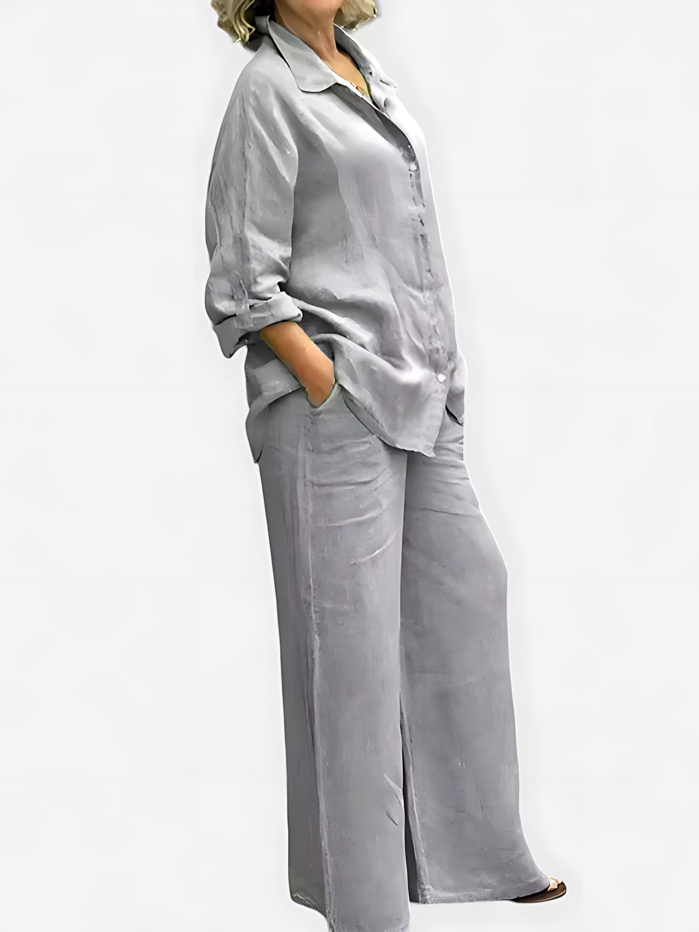 Luna – Pleated Button Up Shirt and Wide Leg Pants Set