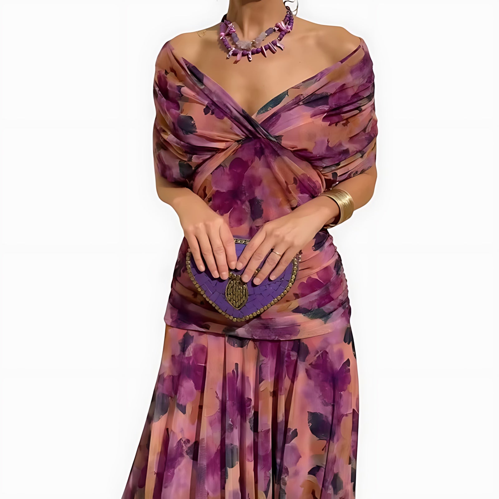 Lyric – Floral Chiffon Off Shoulder Wedding Guest Midi Dress