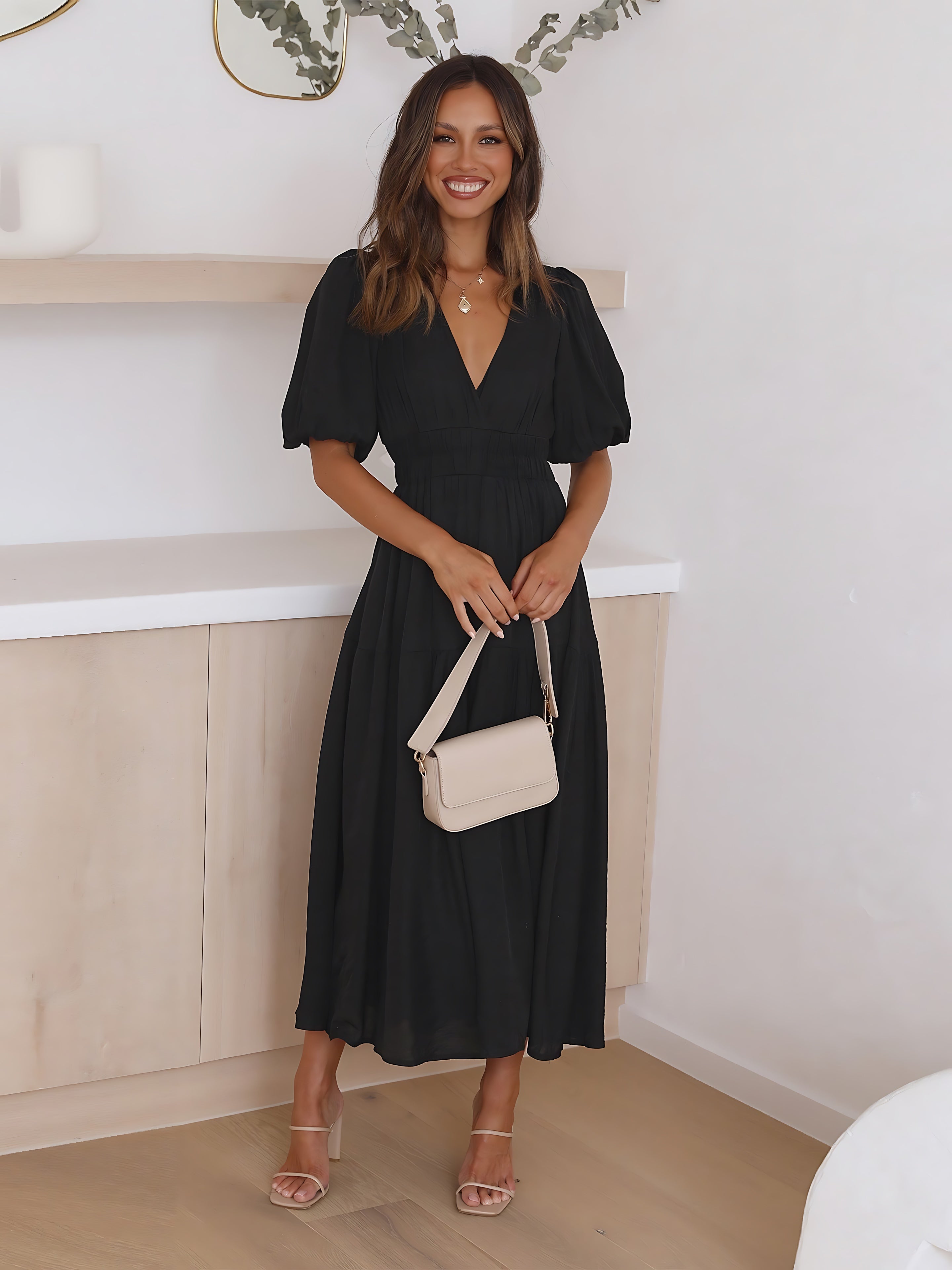 Margot – V Neck Flutter Sleeve Summer Maxi Dress