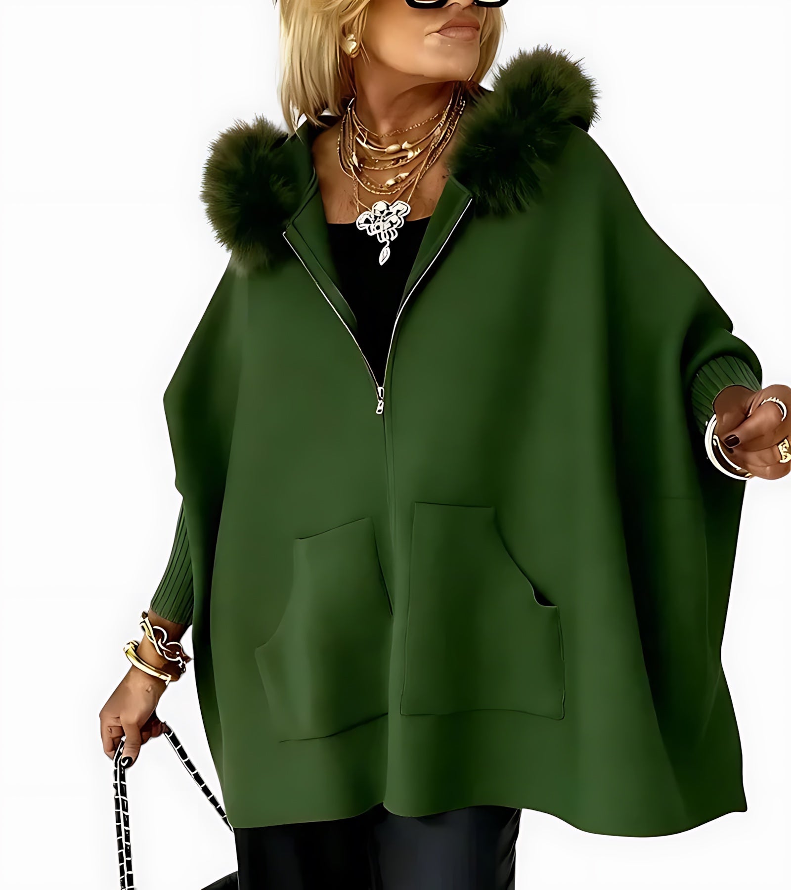 Mariana – Faux Fur Collar Cape Coat