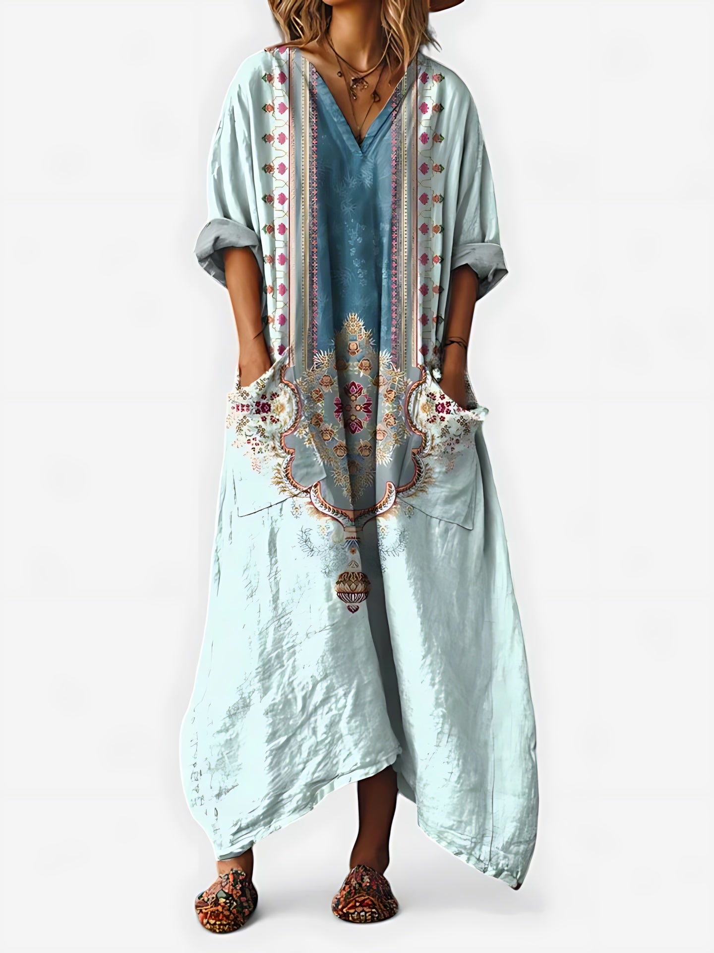 Marina – Boho Paisley Print Kaftan Maxi Dress