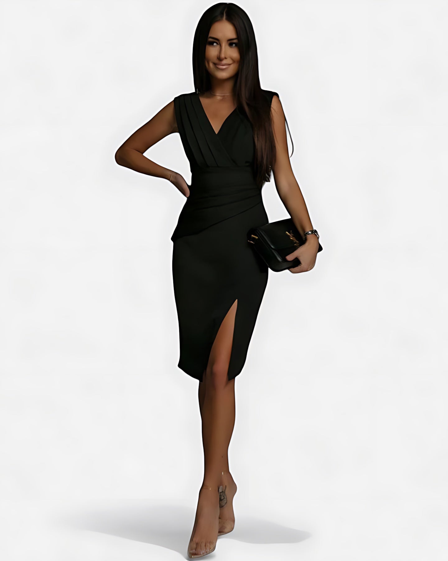 Mary – Ruched V Neck Bodycon Cocktail Midi Dress