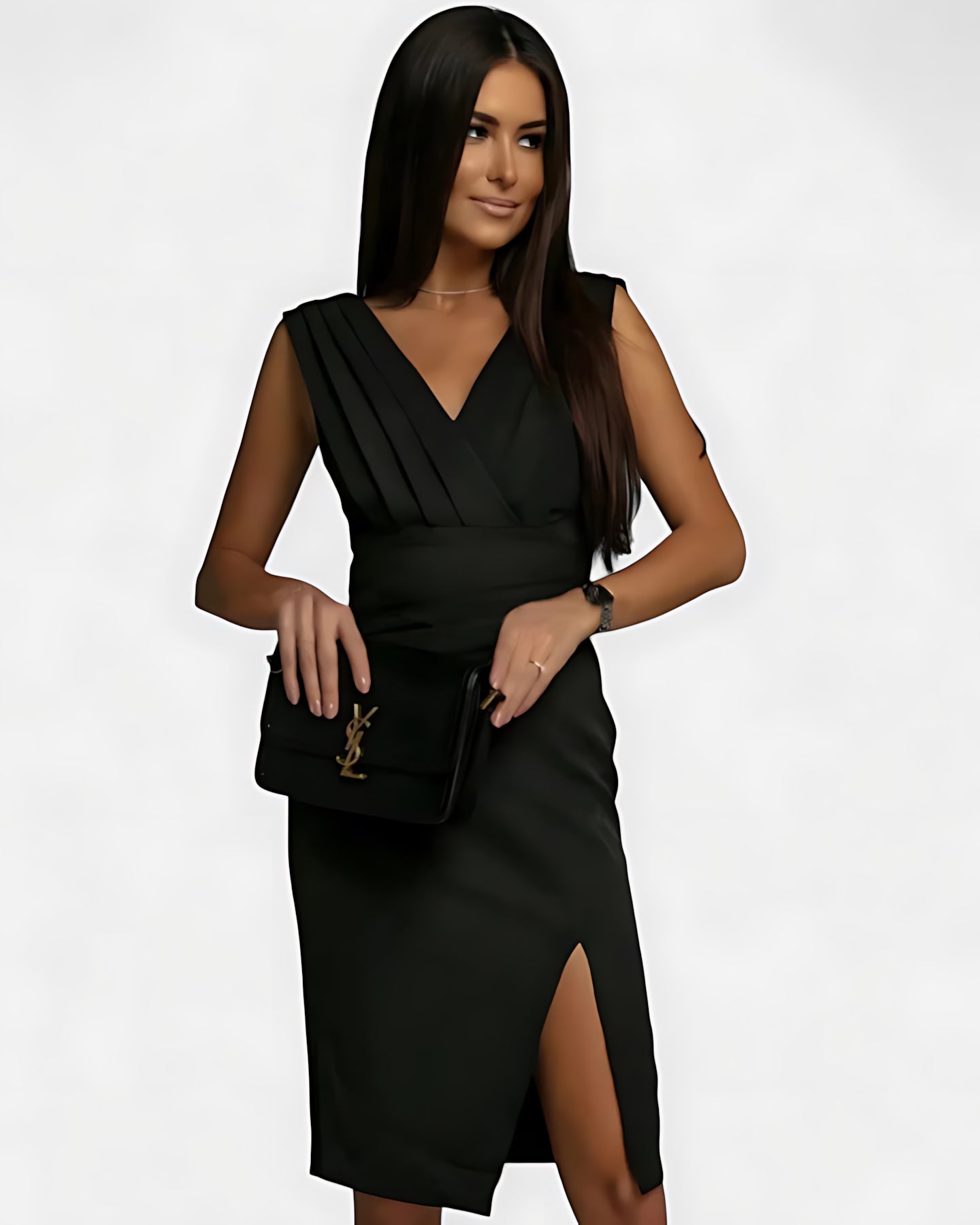 Mary – Ruched V Neck Bodycon Cocktail Midi Dress