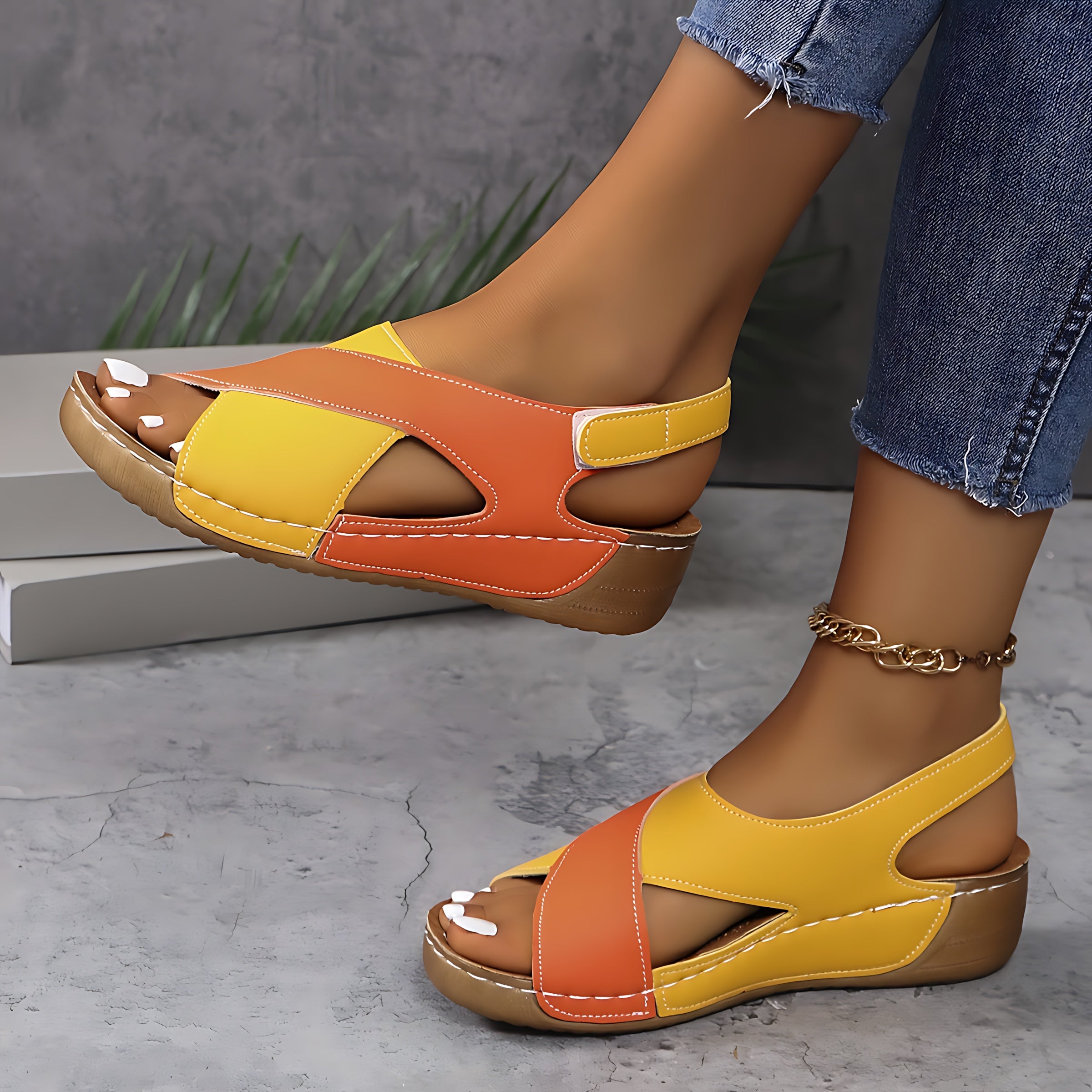 Phoebe – Cross Strap Slingback Wedge Sandals