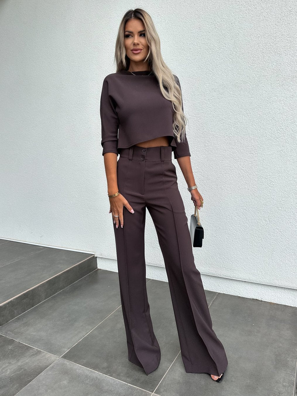 Caroline – Long Sleeve Crop Top and Flare Pants Lounge Set