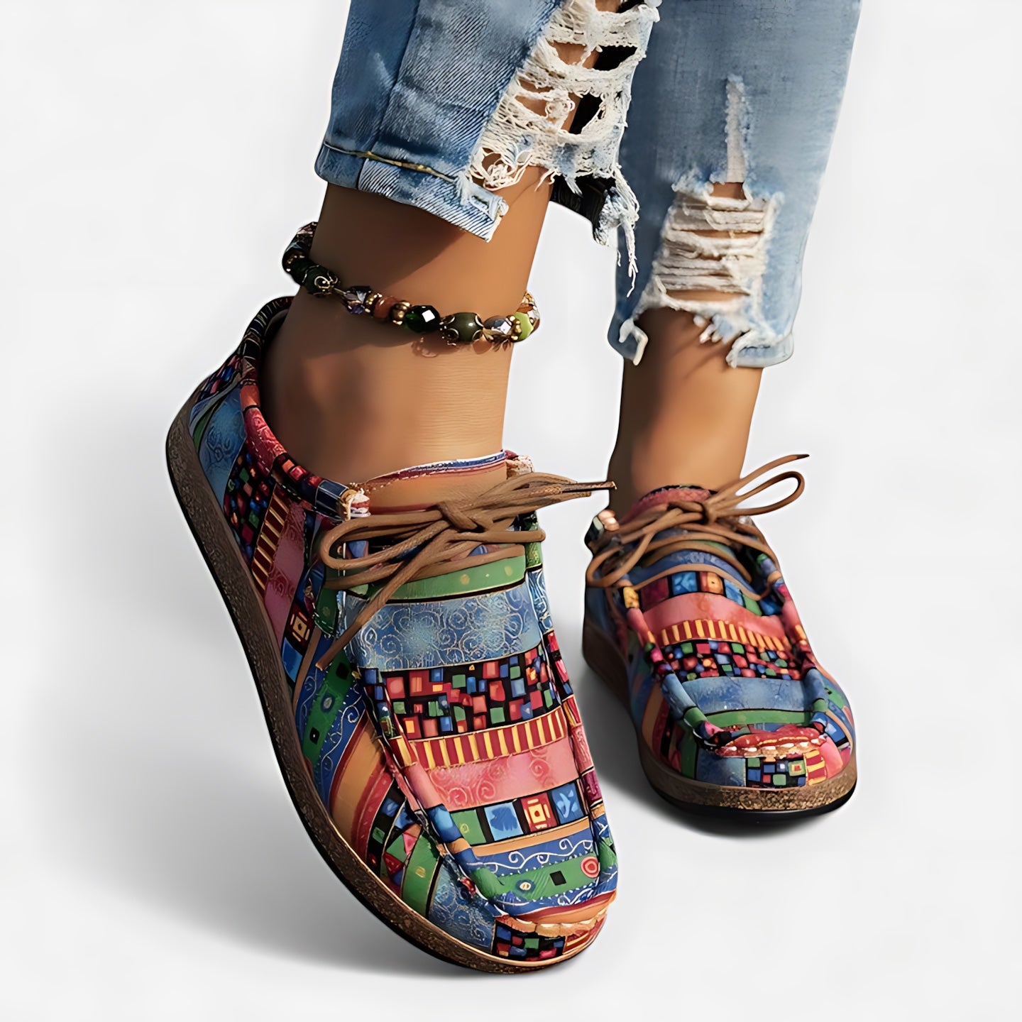 Rose – Aztec Print Moc Toe Lace Up Sneakers