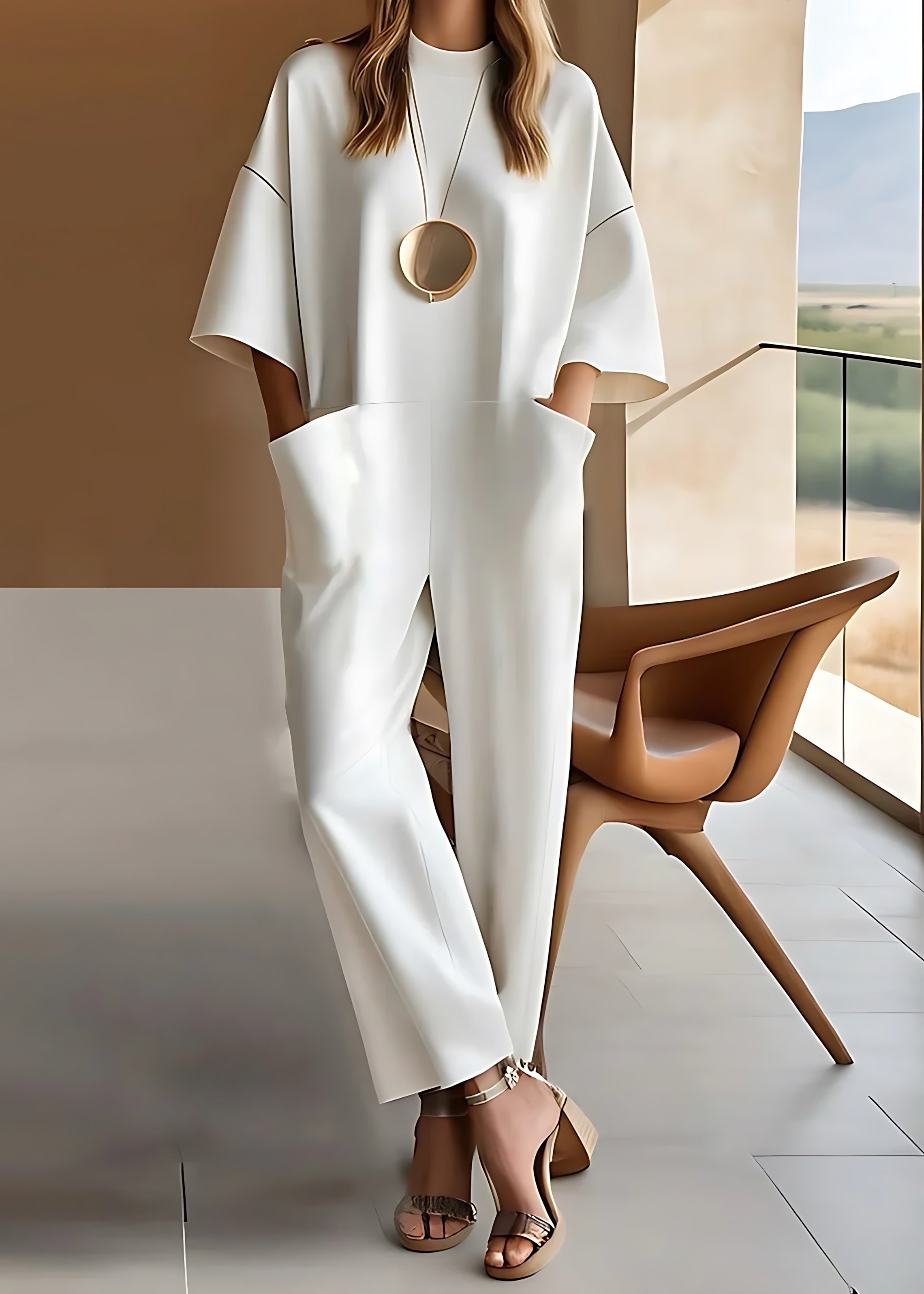 Sabrina – Crew Neck Short Sleeve Wide Leg Jumpsuit