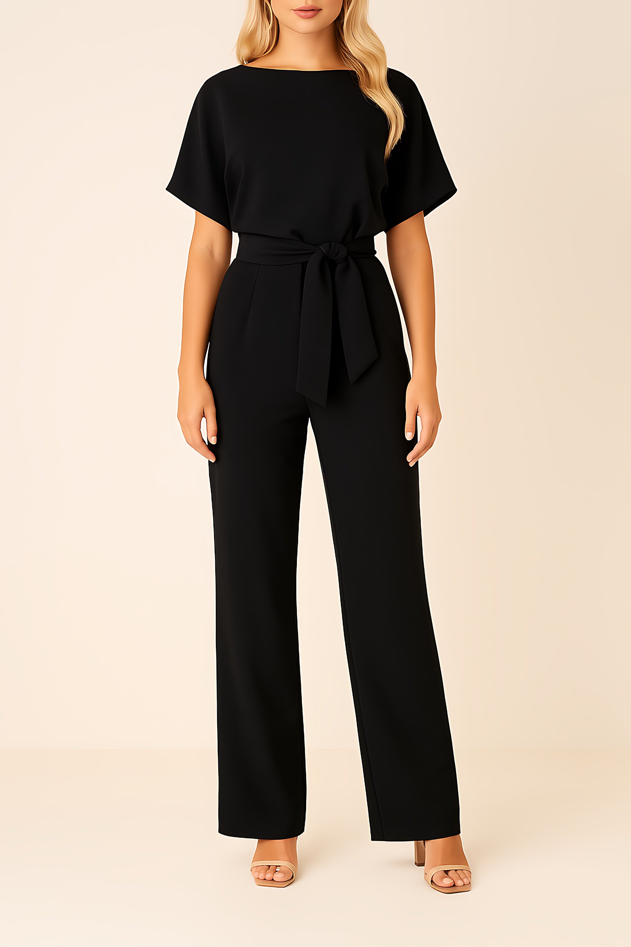 Savannah – Short Sleeve Tie Waist Wide Leg Jumpsuit