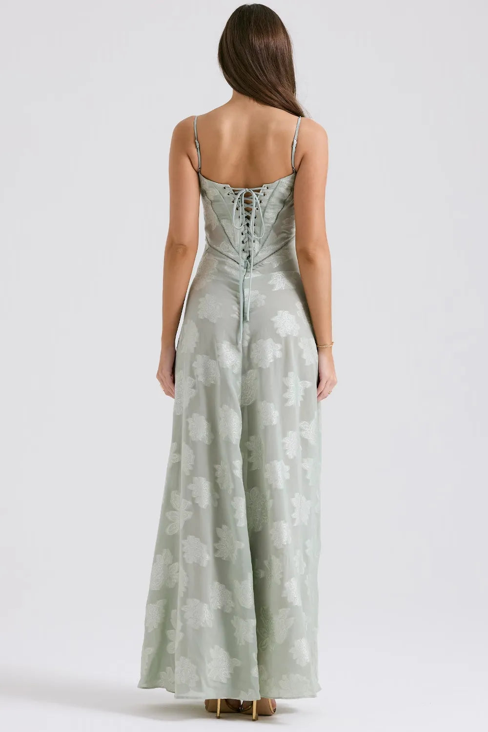 Sloane – Floral Lace Bustier Evening Maxi Dress