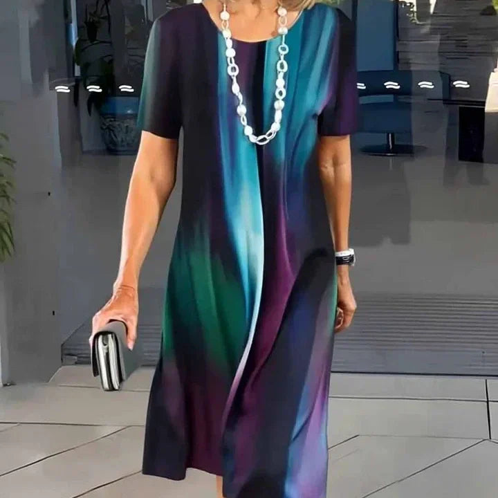 Sofia – Contrast Print Crew Neck A Line Midi Dress