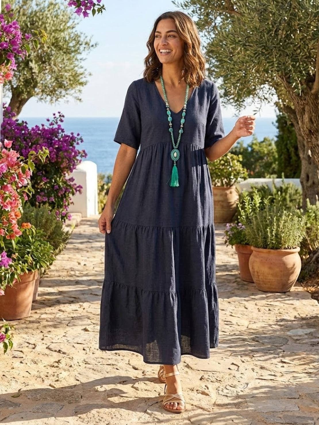 Jasmine – V Neck Tiered Swing Summer Maxi Dress