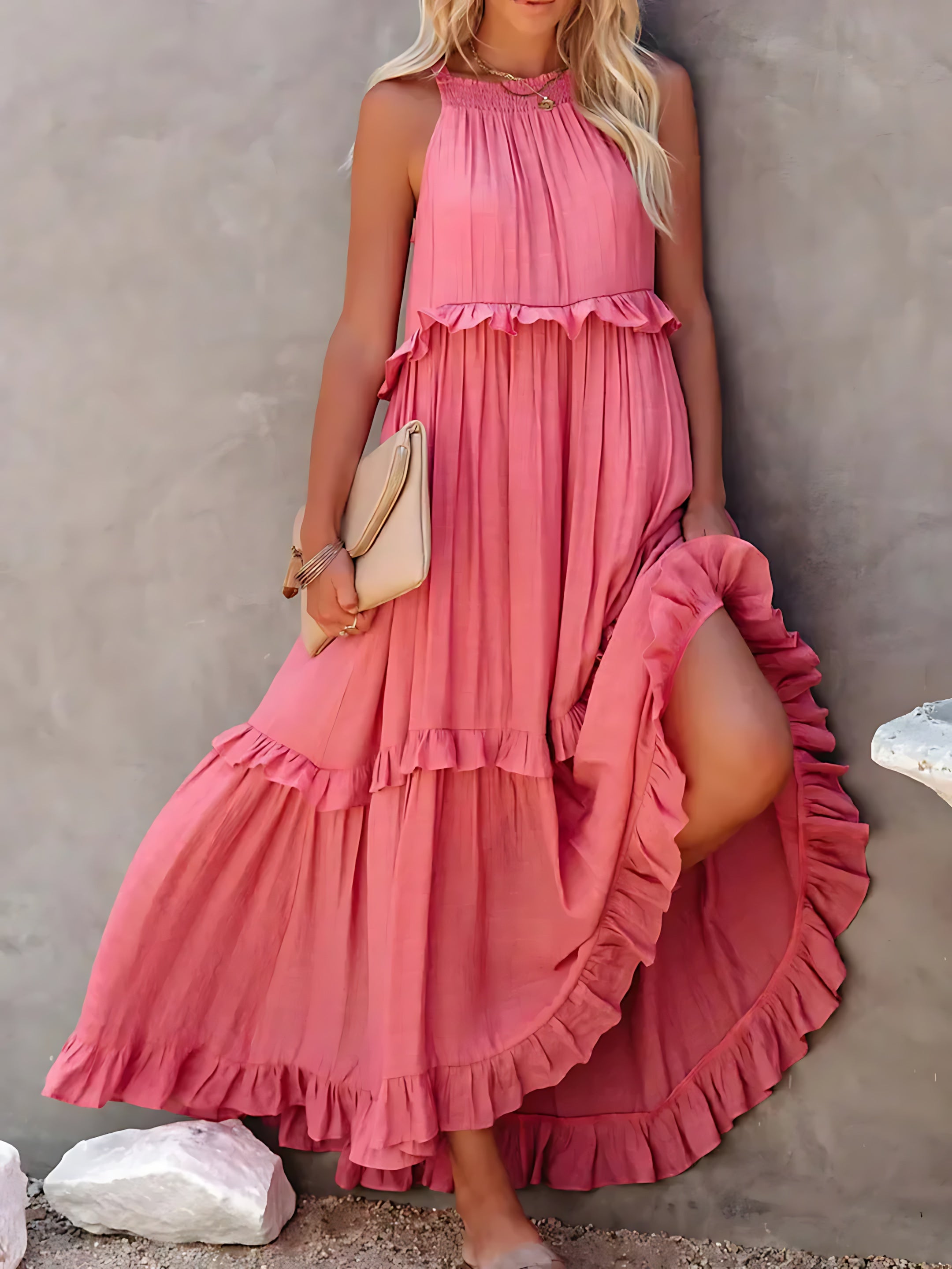Veronica – High Neck Tiered Ruffle Summer Maxi Dress