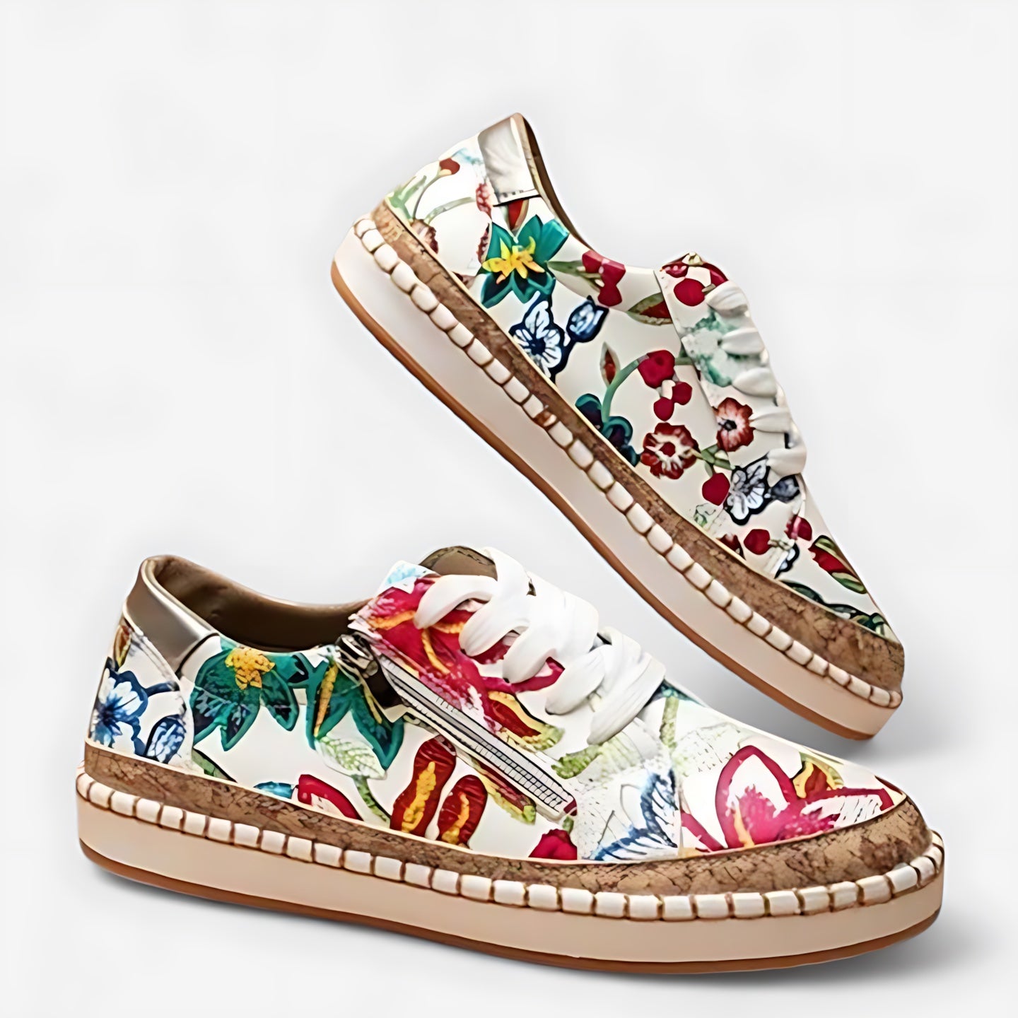 Violet – Floral Print Lace Up Platform Sneakers