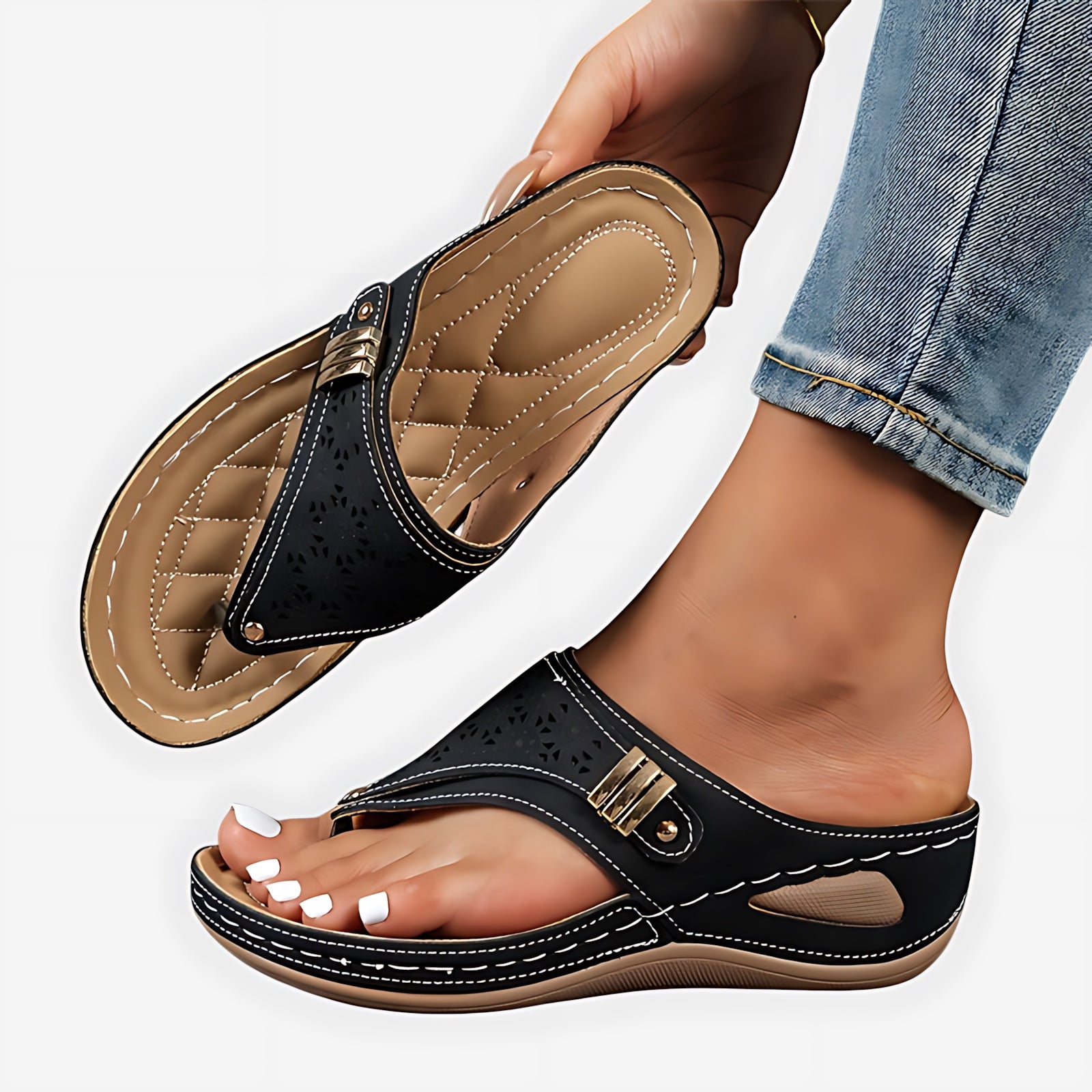 Zoe – Beaded Boho Thong Wedge Sandals
